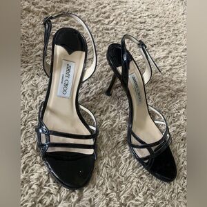 jimmy choo Black Patent 38 (8) Open Toe Sling High Heel 131